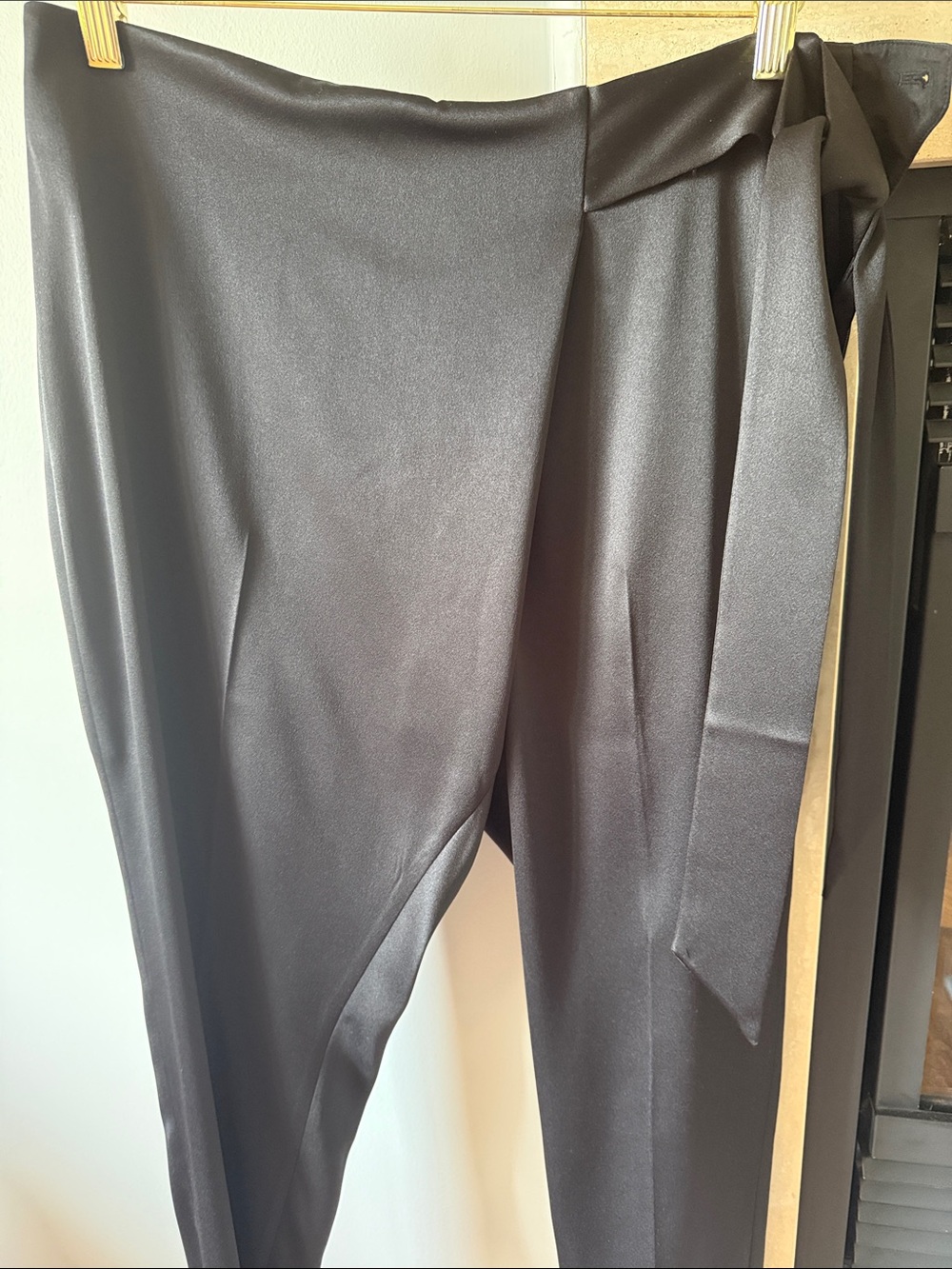White House Black Market Black Satin Side-Tie Trousers NWOT